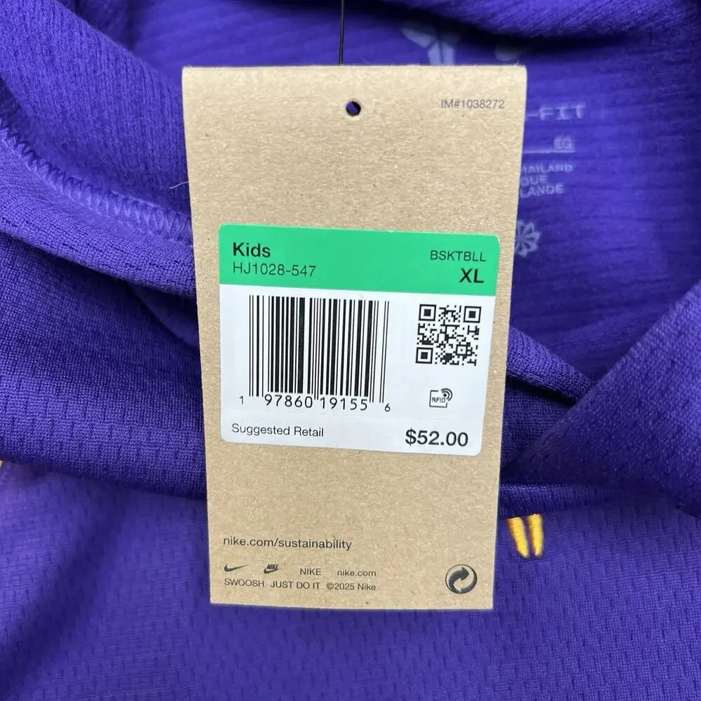 Nike Kobe Hoodie Sz XL Big Kids Court Purple Gold Therma Fit Pullover $52
